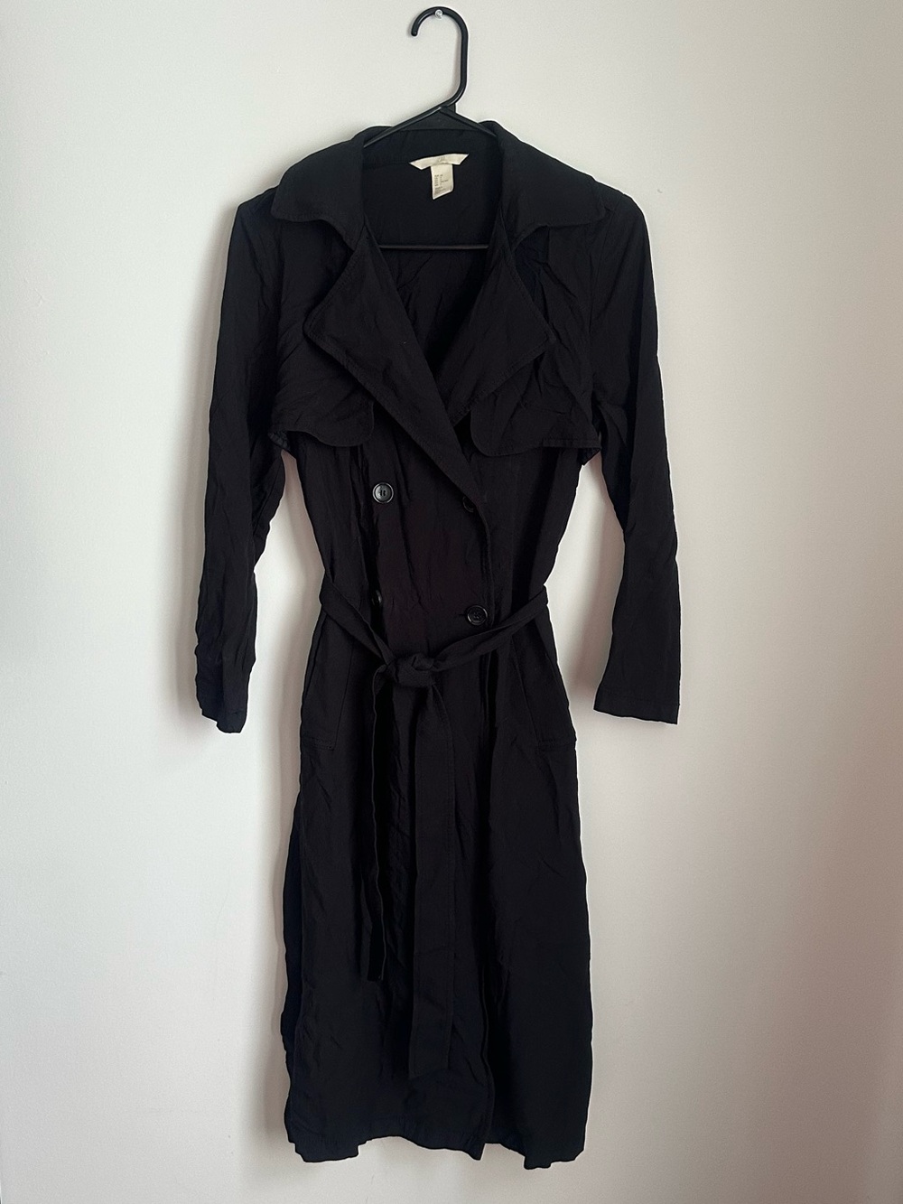 H&M Black Long-Sleeve Trench Wrap Dress